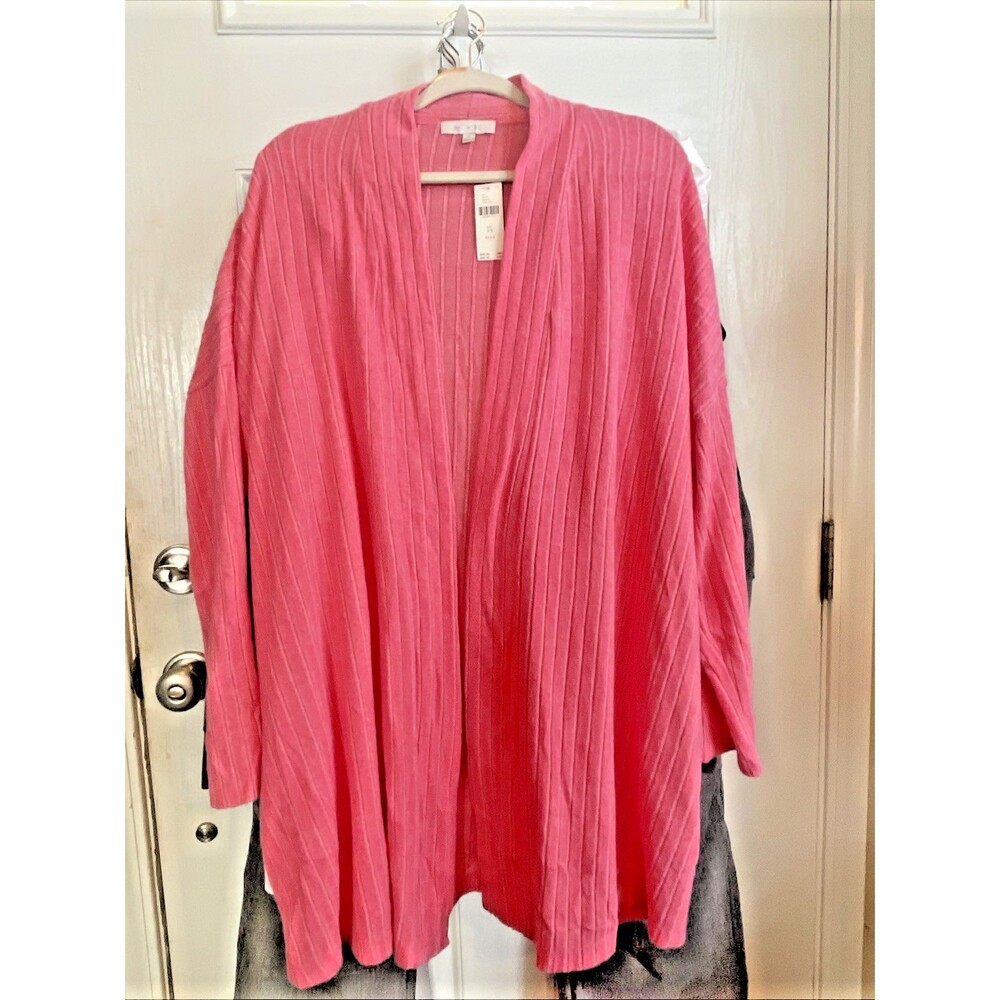 Anthropologie Eri + Ali Women's Sz  3x Cardigan Pink Ribbed Open Front  NWT